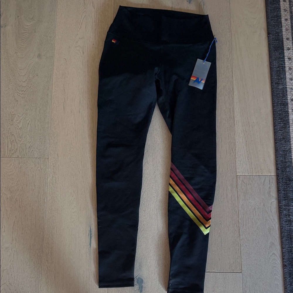 Aviator Nation Black Leggings with Striped Detail